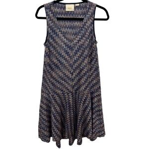 ANTHROPOLOGIE Maeve Westwater Dress Chevron Drop Waist V-Neck Dress Size XS